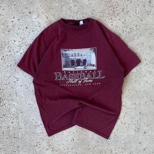 Vintage MLB National Baseball Hall of Fame Gear Burgundy Shirt 90s Size L
